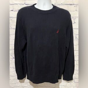 NAUTICA Men's Navy Blue Sweater Round Neck Long Sleeve Logo Cotton Large